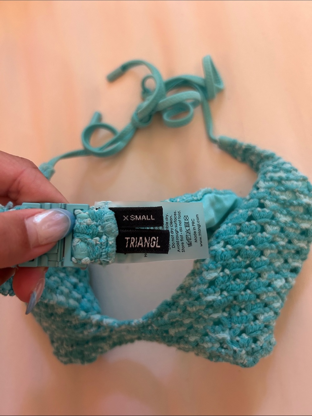 RARE triangl swimwear Crochet Bikini in Aqua Blue - Picture 3 of 6